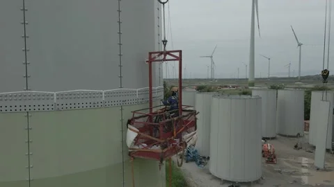 Wind Turbine Tower Construction To Generate Renewable Energy Stock Footage 153232123