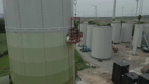 Wind Turbine Tower Construction To Generate Renewable Energy Stock Footage 153232209