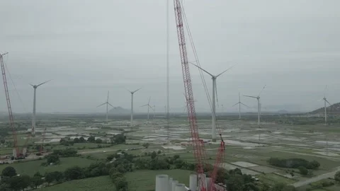 Wind Turbine Tower Construction To Generate Renewable Energy Stockbeeldmateriaal 153233014