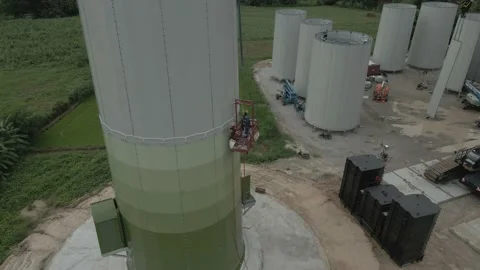 Wind Turbine Tower Construction To Generate Renewable Energy Stock Footage 153233107