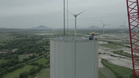 Wind Turbine Tower Construction To Generate Renewable Energy Stock Footage 153233646