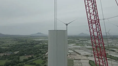 Wind Turbine Tower Construction To Generate Renewable Energy Stock Footage 153233675