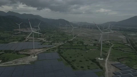 Wind Turbine Tower Working To Generate Renewable Energy &amp; Reduce Global Warming Stock Footage 153372793