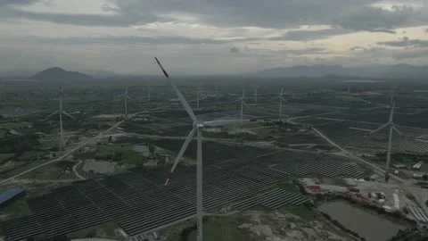 Wind Turbine Tower Working To Generate Renewable Energy &amp; Reduce Global Warming Stock Footage 153372966