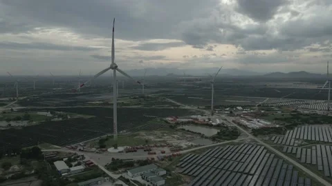 Wind Turbine Tower Working To Generate Renewable Energy &amp; Reduce Global Warming Stock Footage 153373239