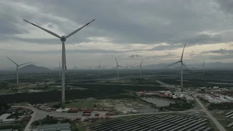 Wind Turbine Tower Working To Generate Renewable Energy &amp; Reduce Global Warming Stock Footage 153374828