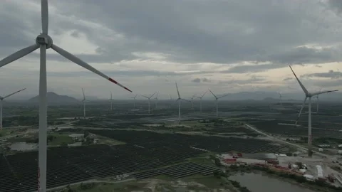 Wind Turbine Tower Working To Generate Renewable Energy &amp; Reduce Global Warming Stock Footage 153375192