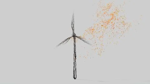 Wind turbine tree. Tree in a shape of a Wind turbine. Seasonal transition on  Stock Photos