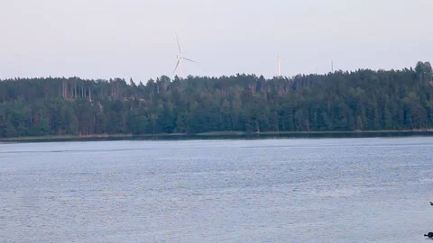 Wind turbine, view from river Stock Footage 182463705