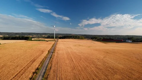 Wind turbine on wheat field Stockbeeldmateriaal 93036236