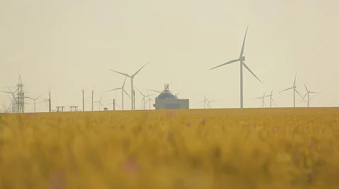 Wind turbine on a wheat field in the summer Stock Footage 65404571