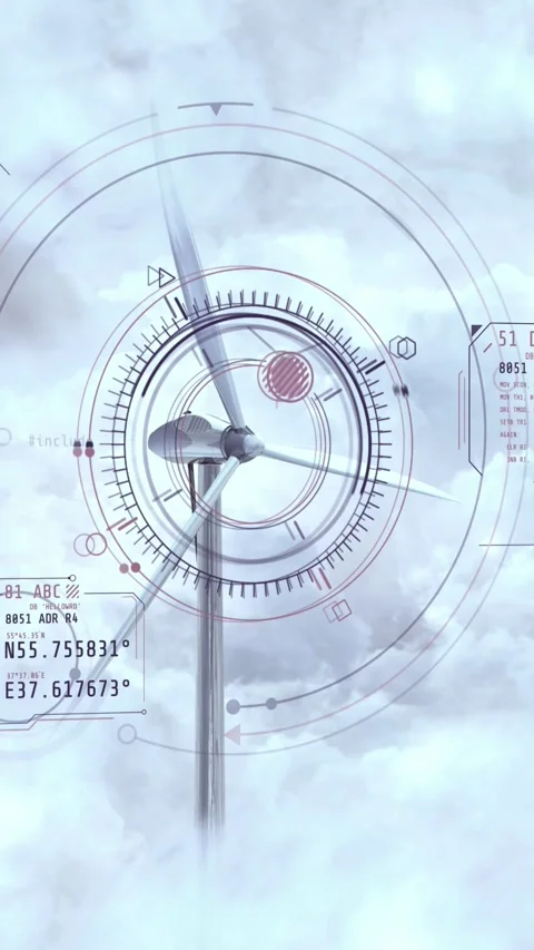 Wind turbine in white clouds, 3D render. Stock Footage 250772217