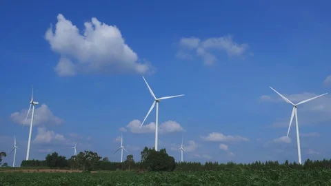 Wind Turbine in wind farm with cloud sky Stock Footage 74526104