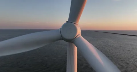 Wind turbine in wind park, renewable energy on the Afsluitdijk, The Netehrlands Stock Footage 308791403