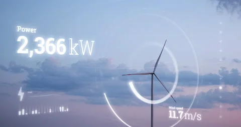 Wind turbine, windmill motion graphics, infographic animation 3d text animation Stock Footage 186020922
