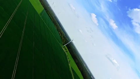 Wind Turbines 360 Infinity Aerial Flight Green Landscape 스톡 동영상 336721892