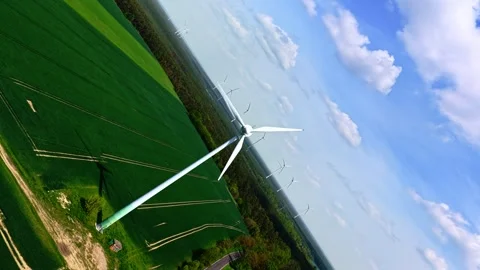 Wind Turbines 360 Infinity Aerial Flight Green Landscape 스톡 동영상 336722625