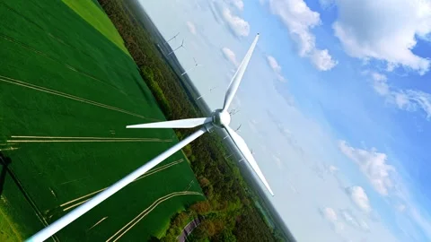Wind Turbines 360 Infinity Aerial Flight Green Landscape 스톡 동영상 336722635
