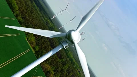 Wind Turbines 360 Infinity Aerial Flight Green Landscape 스톡 동영상 336722636