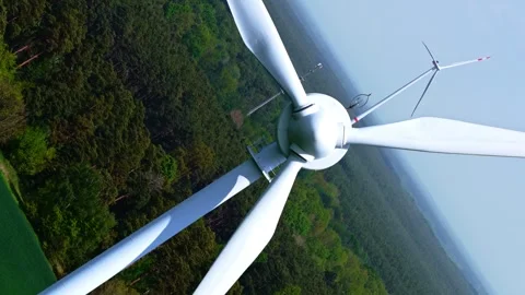 Wind Turbines 360 Infinity Aerial Flight Green Landscape 스톡 동영상 336722736