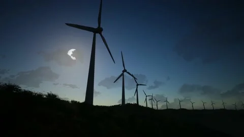 Wind Turbines Aerial Moving Camera 動画素材 155432703