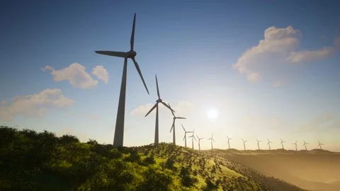 Wind Turbines Aerial Moving Camera 動画素材 155432768