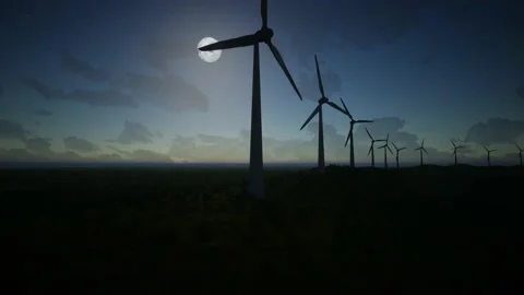 Wind Turbines Aerial Moving Camera 스톡 동영상 155451570