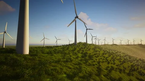Wind Turbines Aerial Moving Camera 스톡 동영상 155459132
