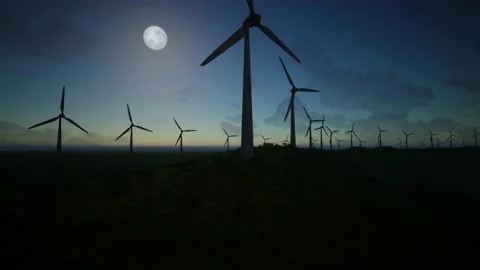 Wind Turbines Aerial Moving Camera Stock-Footage 155459137