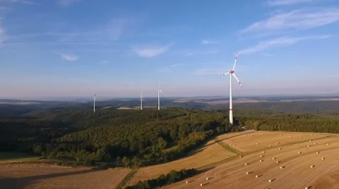 Wind turbines - aerial view Видео 67334157