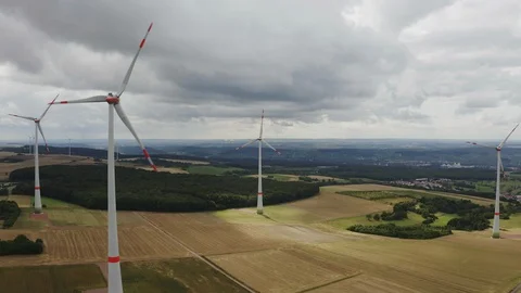 Wind Turbines with agricultural fields on the background 库存影片 124124865