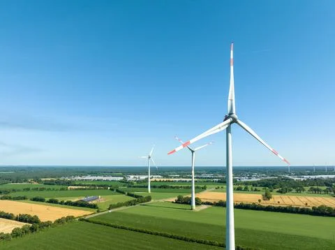 Wind turbines from the air Stock Photos