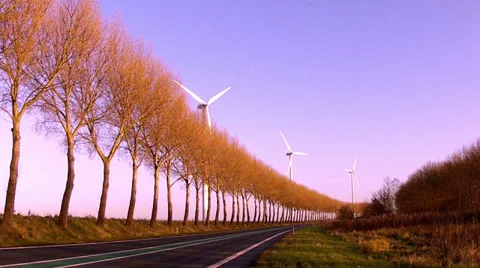 Wind turbines along the road. Stock Footage 34370248