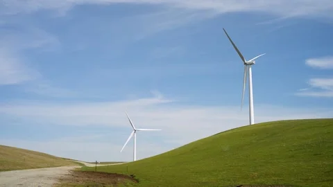 Wind turbines in the Altamont Pass wind farm, Northern California, USA Stock Footage 133116038