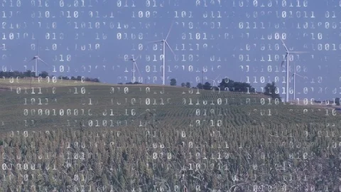 Wind turbines and binary coding Stock Footage 114813182