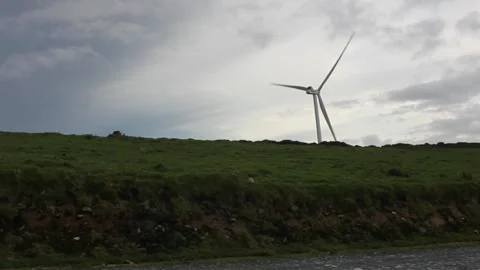 Wind turbines and clouds in the mountains of Galicia, Spain Stock Footage 266840550