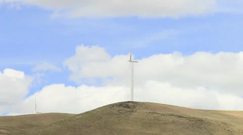 Wind Turbines and Clouds Timelapse with Panning in Washington State Stock Footage 25542233
