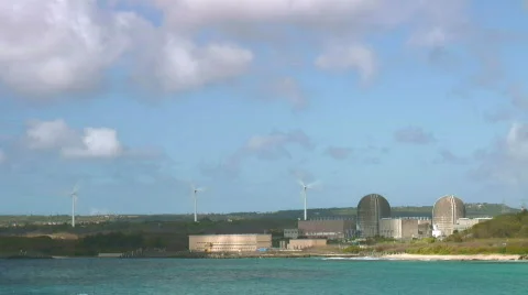 Wind turbines and a nuclear power plant (timelapse) Stock Footage 333441