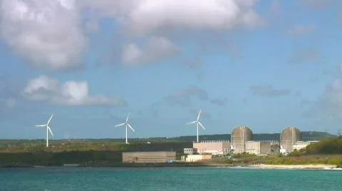 Wind turbines and a nuclear power plant Stock Footage 333474