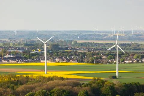Wind Turbines And Rape Fields Stock Photos