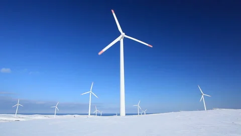 Wind Turbines and Snowfields Video stock 324960234
