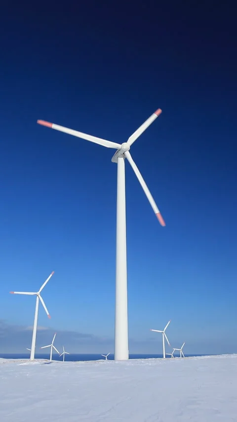 Wind Turbines and Snowfields Stock Footage 324960265