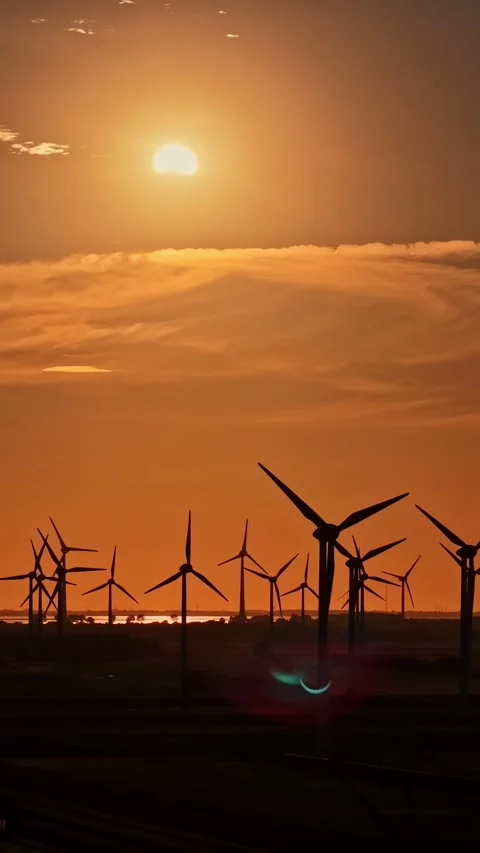 Wind Turbines and Solar Eclipse Stock Footage 346586647