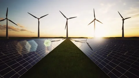 Wind Turbines and Solar Panel Aerial Moving Camera Stock-Footage 209295298