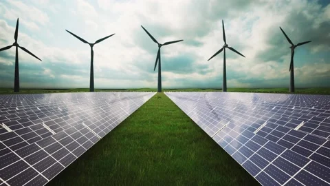 Wind Turbines and Solar Panel Aerial Moving Camera Stock-Footage 209295306