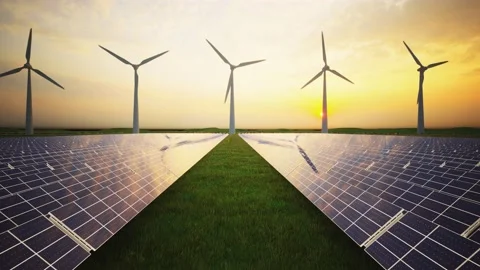 Wind Turbines and Solar Panel Aerial Moving Camera Stock-Footage 209295313