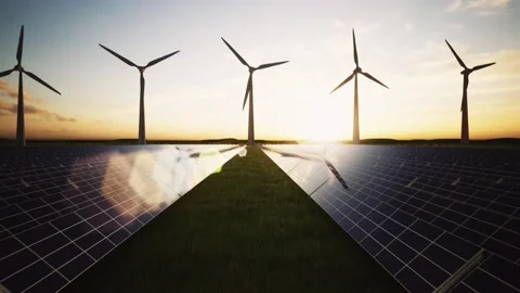 Wind Turbines and Solar Panel Aerial Moving Camera Stock-Footage 209295612