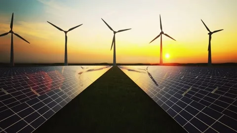 Wind Turbines and Solar Panel Aerial Moving Camera Stock-Footage 209295613