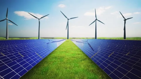 Wind Turbines and Solar Panel Aerial Moving Camera Stock-Footage 209295618