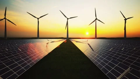 Wind Turbines and Solar Panel Aerial Moving Camera Stock-Footage 209295619
